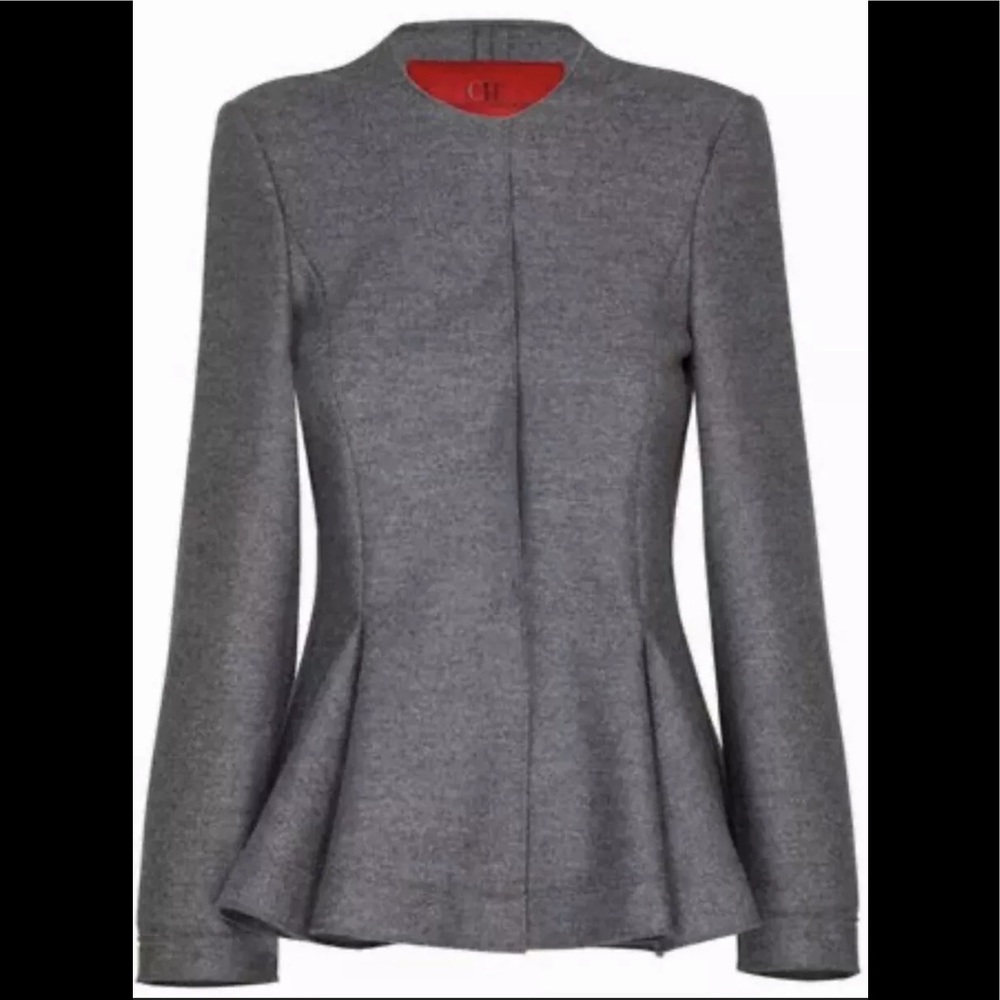 Carolina Herrera Jacket Pleated Hem Sz 12 Wool